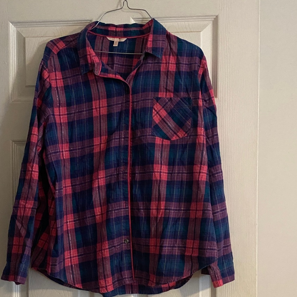 Victoria's Secret Plaid Pajamas Top & Bottoms Pink and Blue with a sparkle
